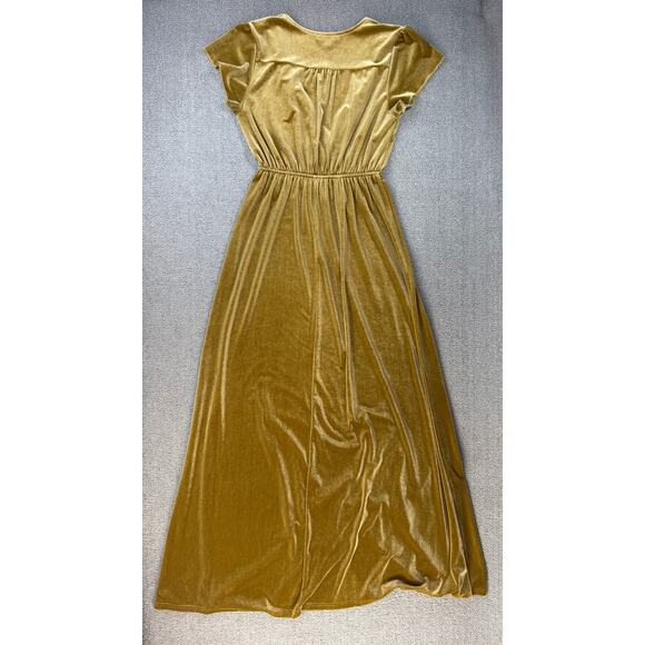 See and Be Seen Velvet Dress Maxi Short Sleeve Holiday Gold Size Small - Picture 2 of 7